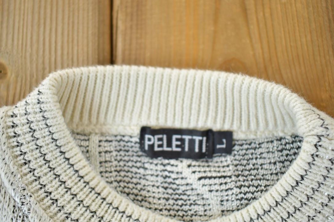 Vintage 1990s Peletti Knit Abstract Pattern Crewneck Sweater Men's Large from propervintagecanada