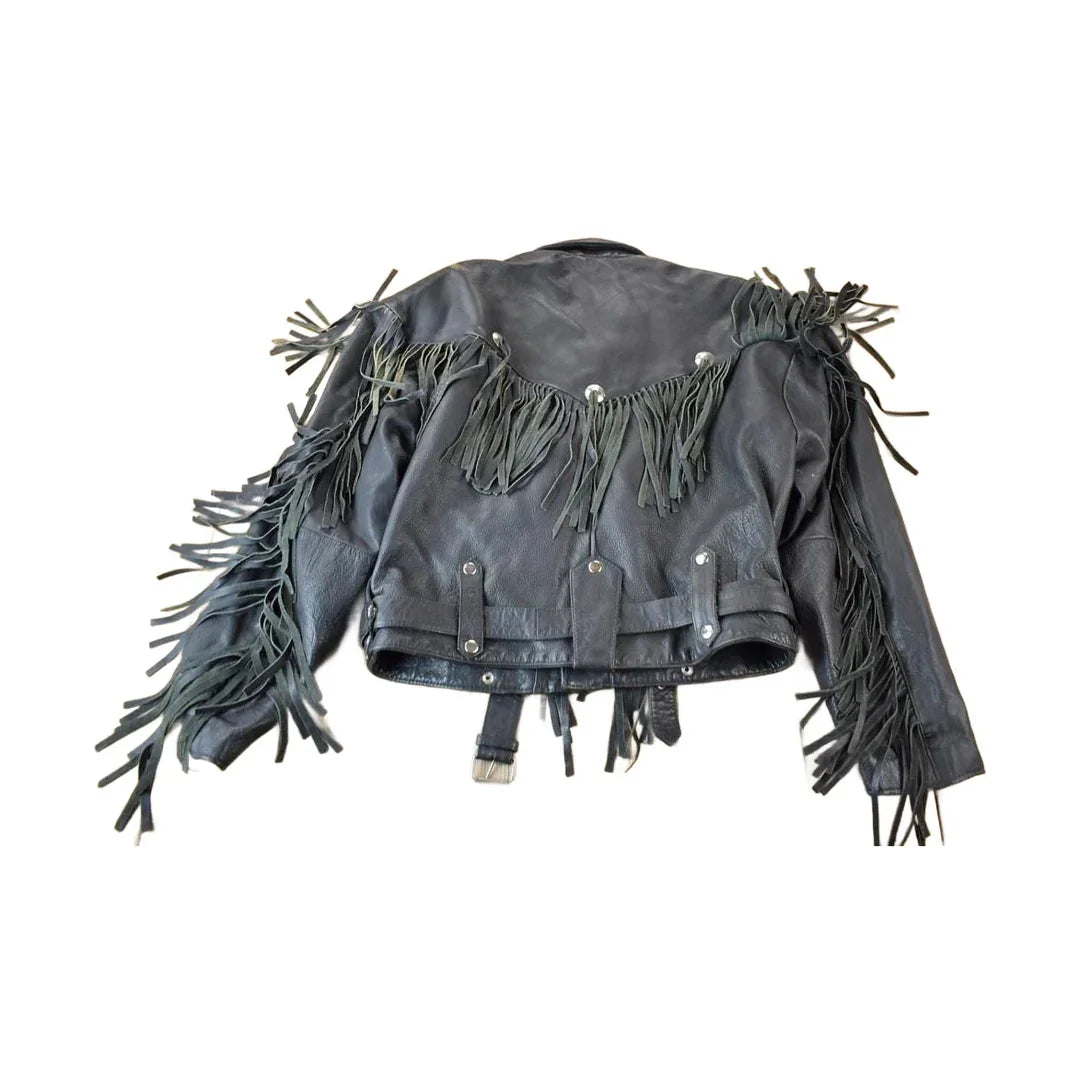 Vintage 1990s Pelle Cuir Leather Fringed Jacket Men's Large from propervintagecanada
