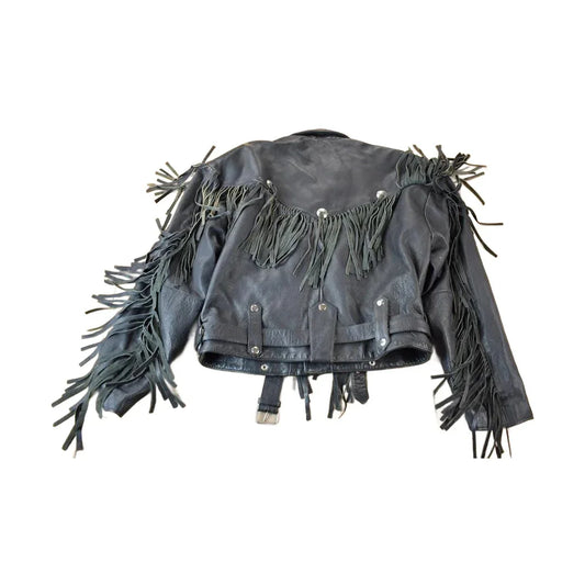 Vintage 1990s Pelle Cuir Leather Fringed Jacket Men's Large from propervintagecanada