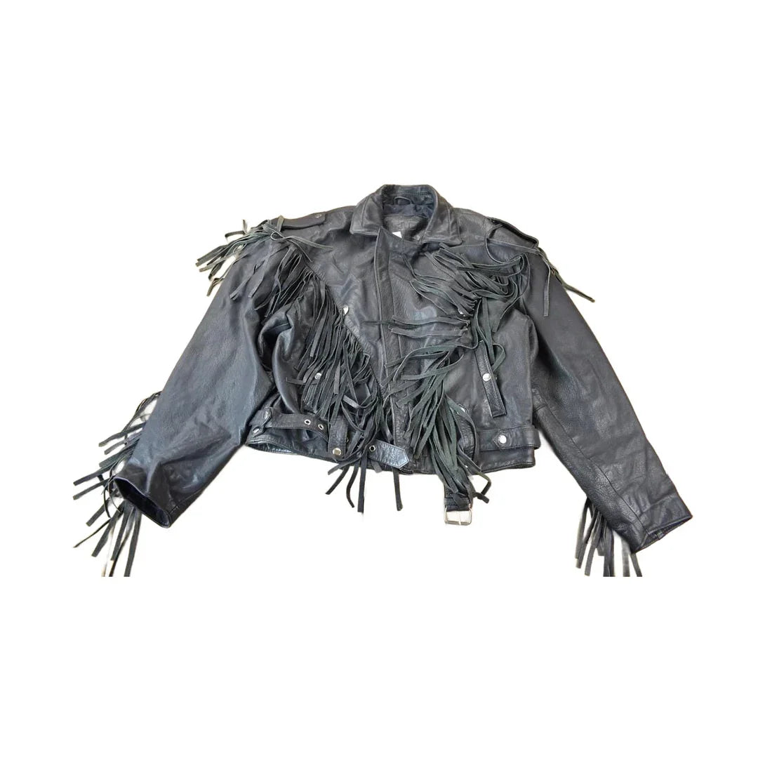 Vintage 1990s Pelle Cuir Leather Fringed Jacket Men's Large from propervintagecanada