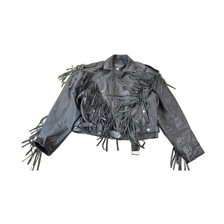 Vintage 1990s Pelle Cuir Leather Fringed Jacket Men's Large from propervintagecanada
