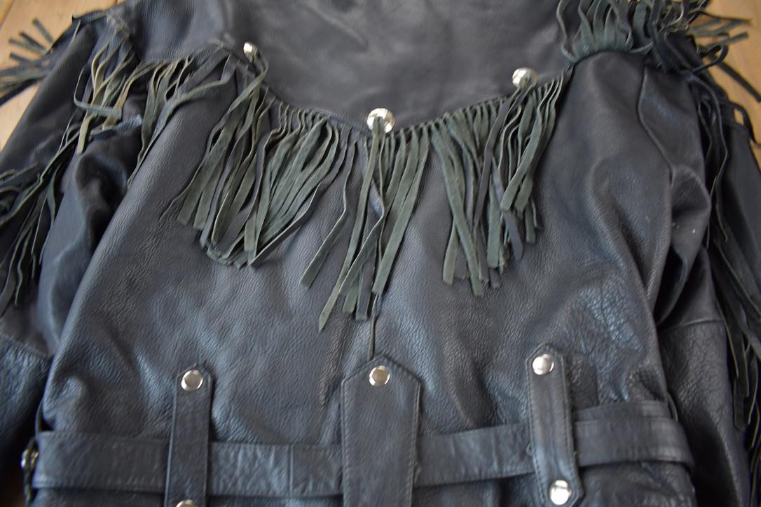 Vintage 1990s Pelle Cuir Leather Fringed Jacket Men's Large from propervintagecanada