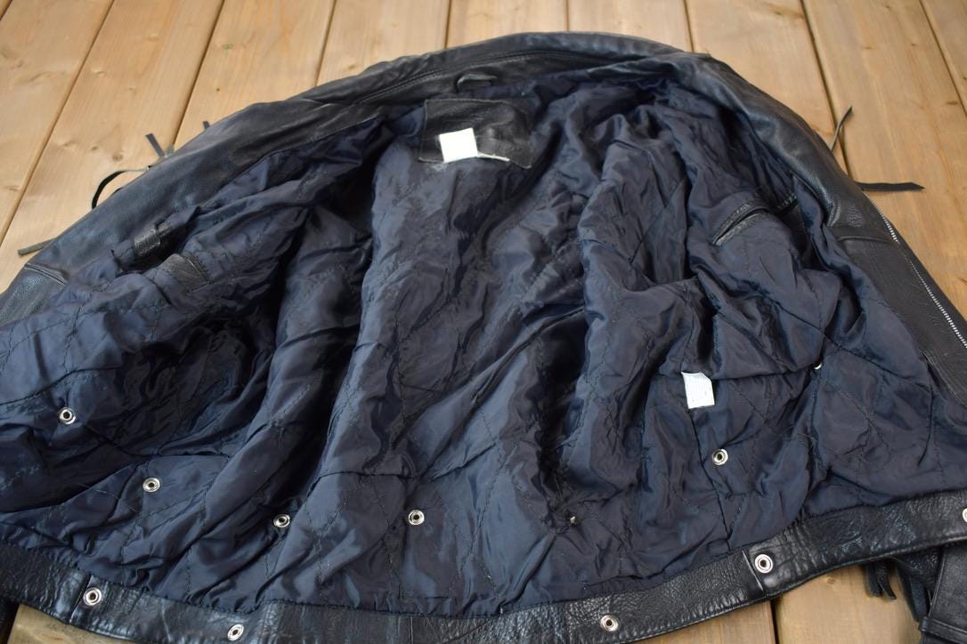 Vintage 1990s Pelle Cuir Leather Fringed Jacket Men's Large from propervintagecanada
