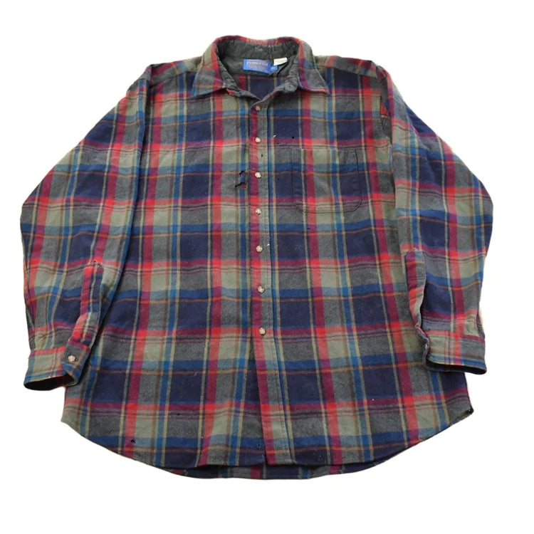 Vintage 1990s Pendleton Distressed Wool Plaid Button Up Flannel Shirt Men's 2XL Tall from propervintagecanada