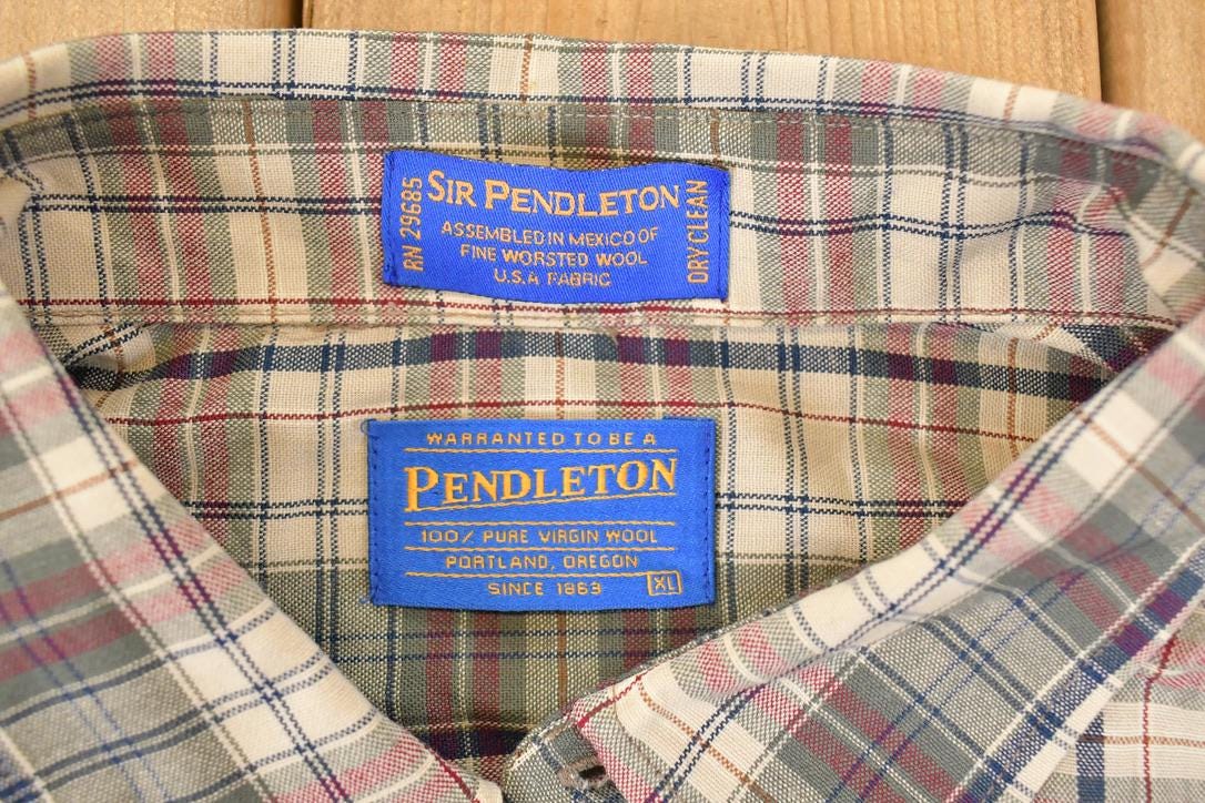 Vintage 1990s Pendleton Plaid Wool Button Up Shirt Men's XL from propervintagecanada