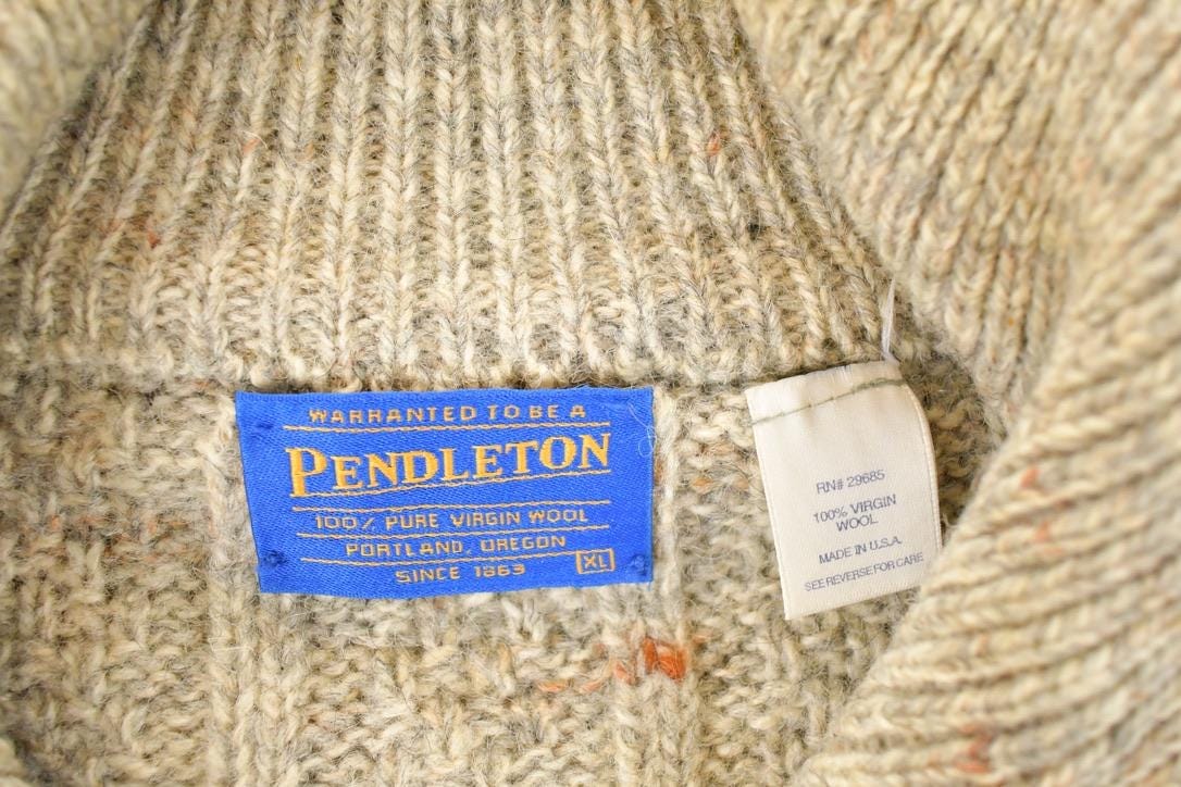 Vintage 1990s Pendleton Wool Cable Knit Zip Up Crewneck Sweater Men's XXL from propervintagecanada