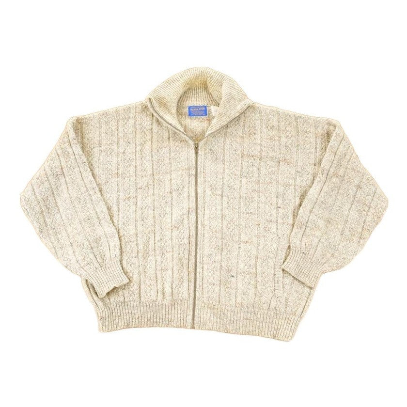 Vintage 1990s Pendleton Wool Cable Knit Zip Up Crewneck Sweater Men's XXL from propervintagecanada