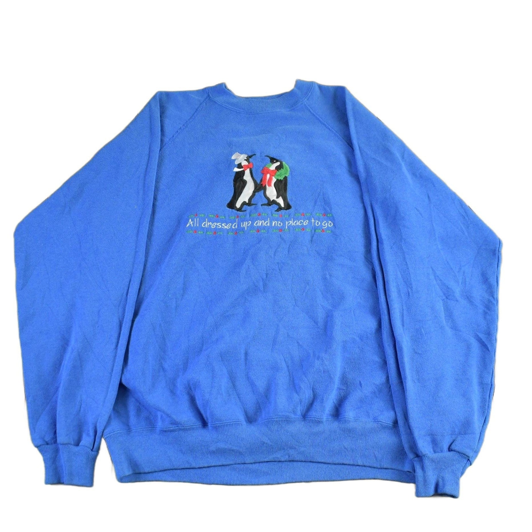 Vintage 1990s Penguins Embroidered Cute Sweatshirt Men's Large from propervintagecanada