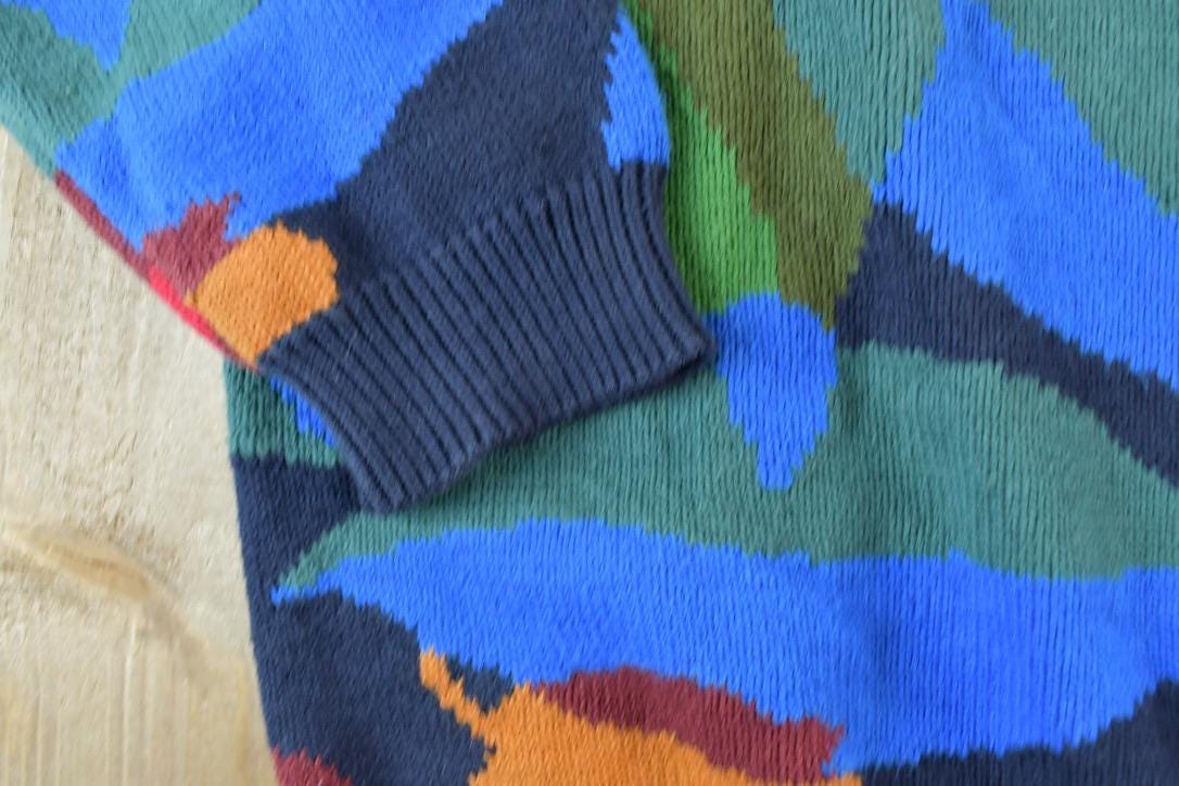 Vintage 1990s Perry Ellis Abstract Knit Crewneck Sweater Men's Small from propervintagecanada