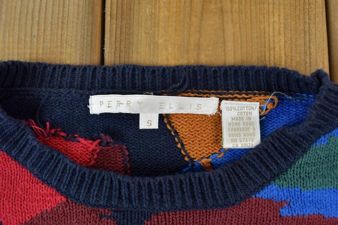 Vintage 1990s Perry Ellis Abstract Knit Crewneck Sweater Men's Small from propervintagecanada