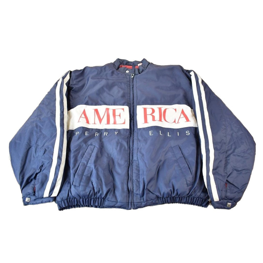 Vintage 1990s Perry Ellis America Color Block Down Puffer Jacket Size XL from propervintagecanada