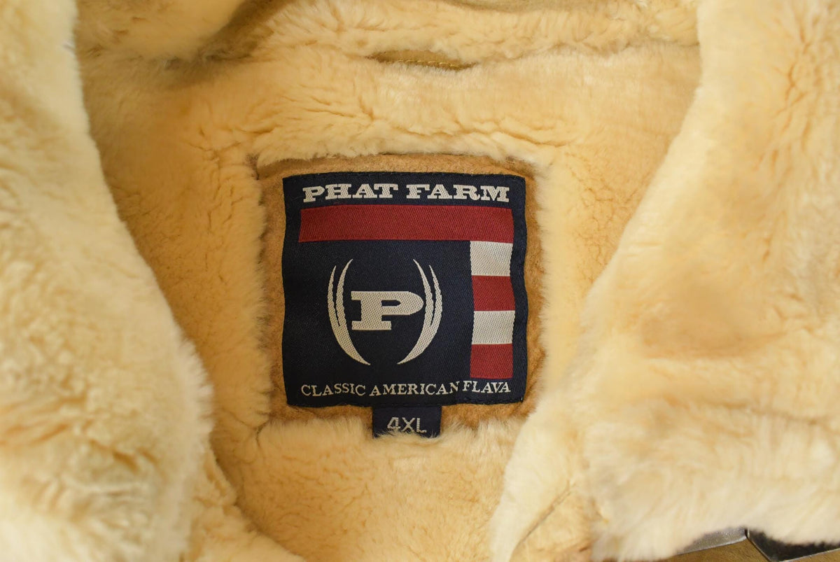 Vintage 1990s Phat Farm Faux Shearling Suede Leather Jacket Men's 4XL from propervintagecanada