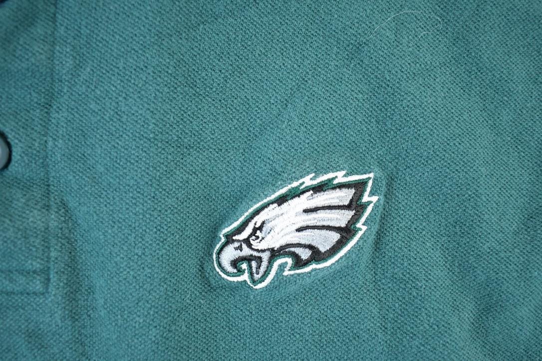 Vintage 1990s Philadelphia Eagles NFL Graphic Polo Style T-Shirt Made In USA Men's Medium from propervintagecanada