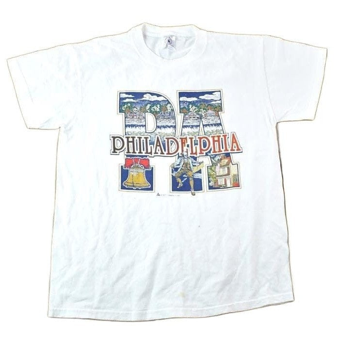 Vintage 1990s Philadelphia Souvenir Single Stitch Graphic Print T-Shirt Made In USA Men's Medium from propervintagecanada