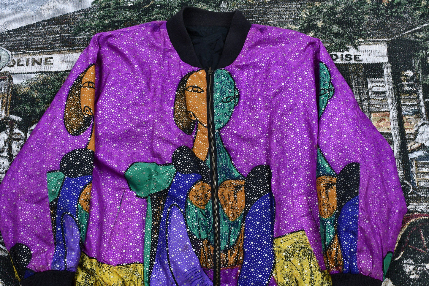 Vintage 1990s Picasso Style All Over Print Full Zip Windbreaker Men's XL from propervintagecanada
