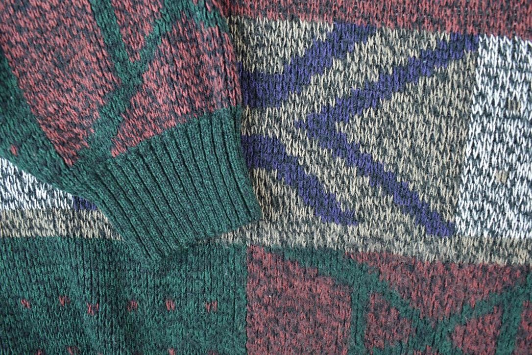 Vintage 1990s Piccadilly Knit Abstract Pattern Crewneck Sweater Men's 3XL from propervintagecanada