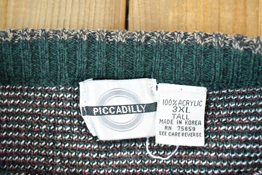 Vintage 1990s Piccadilly Knit Abstract Pattern Crewneck Sweater Men's 3XL from propervintagecanada