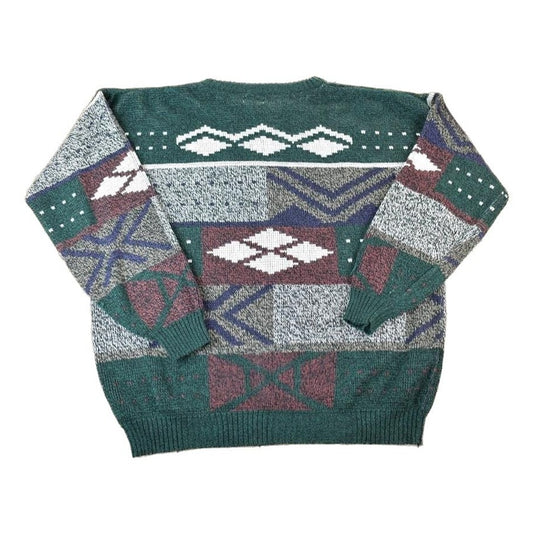 Vintage 1990s Piccadilly Knit Abstract Pattern Crewneck Sweater Men's 3XL from propervintagecanada