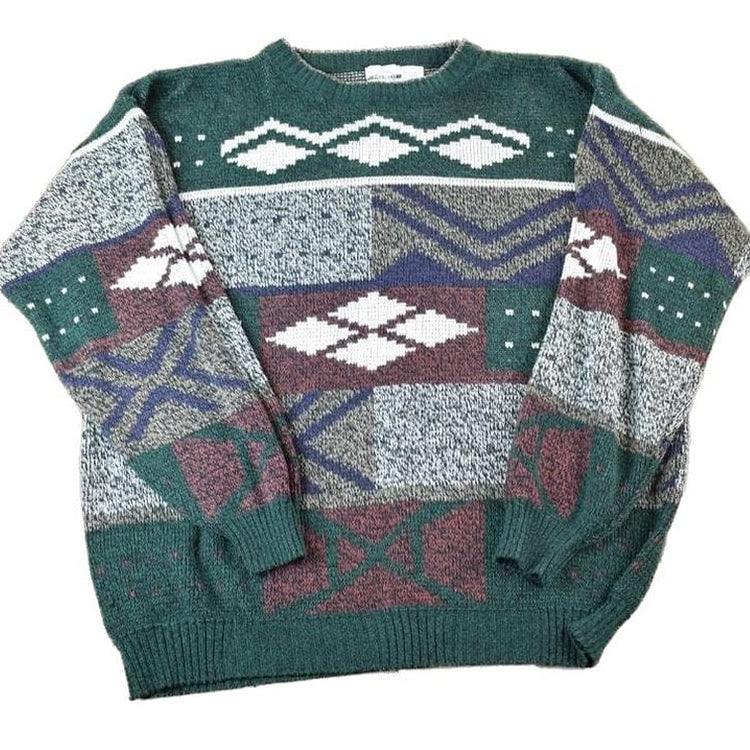 Vintage 1990s Piccadilly Knit Abstract Pattern Crewneck Sweater Men's 3XL from propervintagecanada
