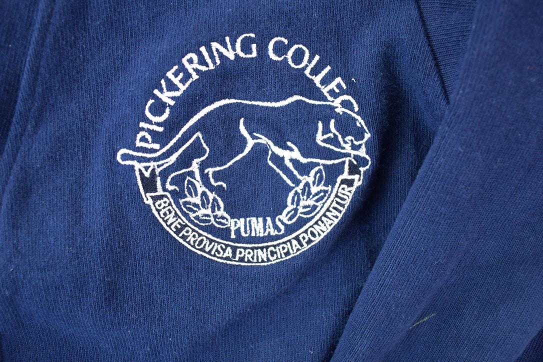 Vintage 1990s Pickering College Heavy Knit Barbarian Cardigan Collegiate Embroidered Knit Men's Medium from propervintagecanada