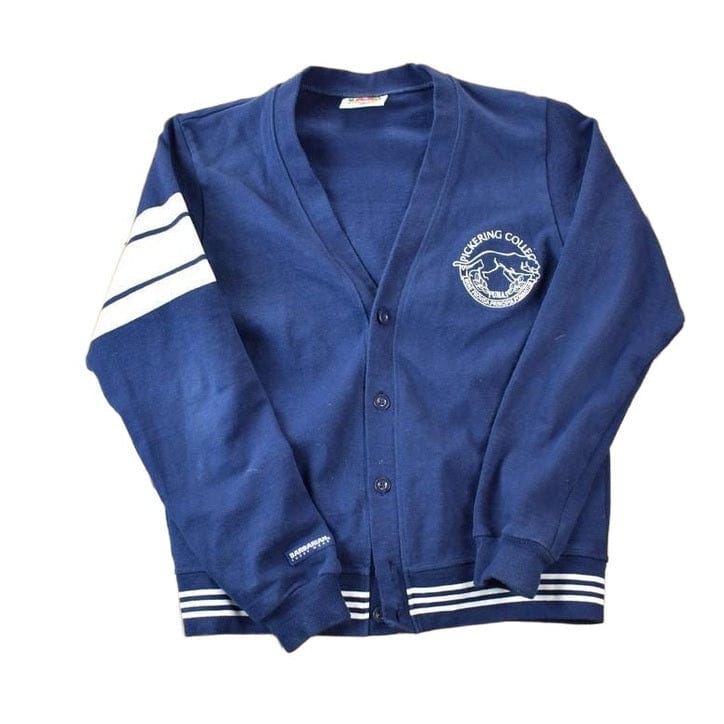 Vintage 1990s Pickering College Heavy Knit Barbarian Cardigan Collegiate Embroidered Knit Men's Medium from propervintagecanada