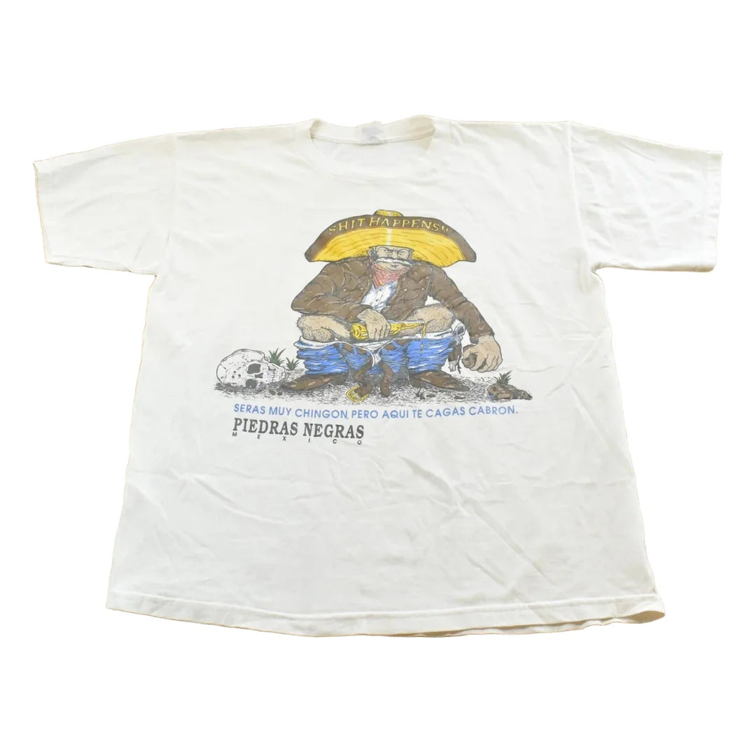 Vintage 1990s Piedras Negras Mexico Shit Happens Funny Travel T-Shirt Mens L from propervintagecanada