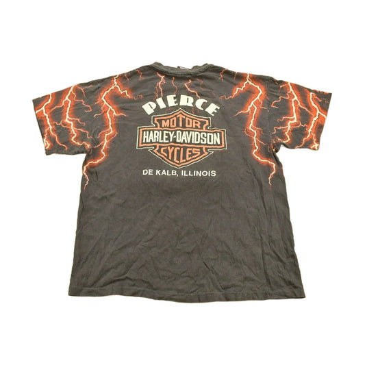 Vintage 1990s Pierce Harley Davidson De Kalb Illinois Lightning Graphic T-Shirt Men's Large from propervintagecanada