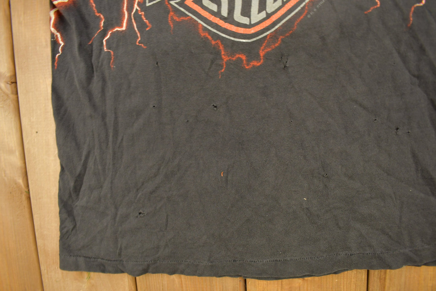 Vintage 1990s Pierce Harley Davidson De Kalb Illinois Lightning Graphic T-Shirt Men's Large from propervintagecanada