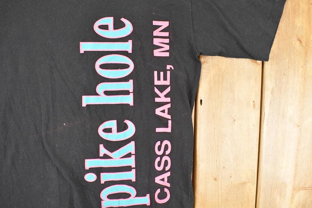 Vintage 1990s Pink Hole Cass Lake Souvenir Travel T-Shirt Women's M / Destination Shirt / 90s Single Stitch Graphic Tee / Made in USA from propervintagecanada