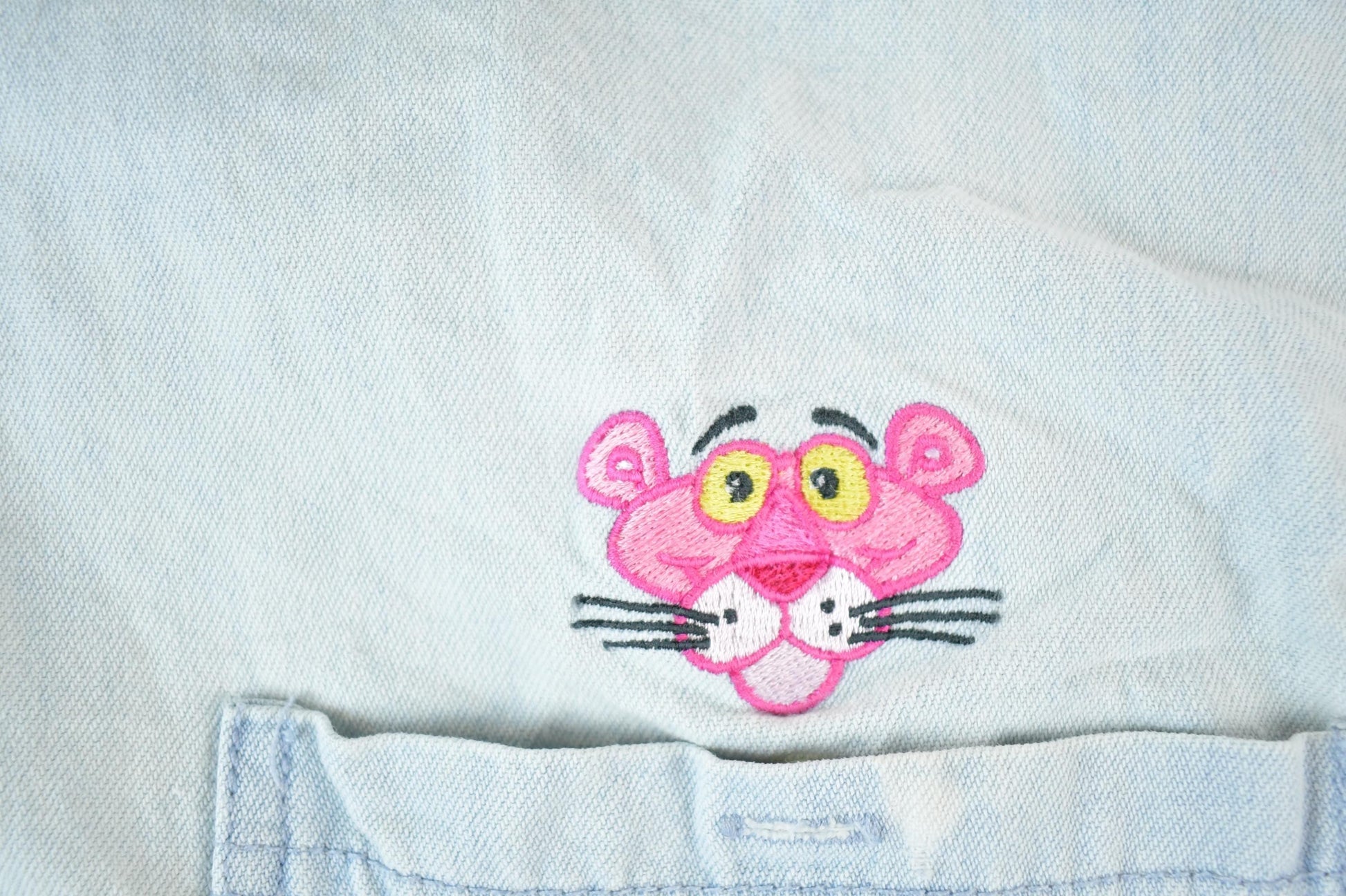Vintage 1990s Pink Panther Denim Button Up Shirt Mens L from propervintagecanada