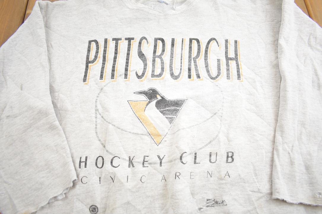 Vintage 1990s Pittsburgh Penguins Hockey Club NHL Distressed Crewneck Sweatshirt Men's Large from propervintagecanada