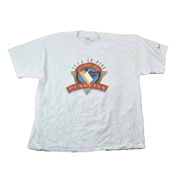 Vintage 1990s Pittsburgh Penguins Lets Go Pens NHL Graphic T-Shirt Men's 3XL from propervintagecanada