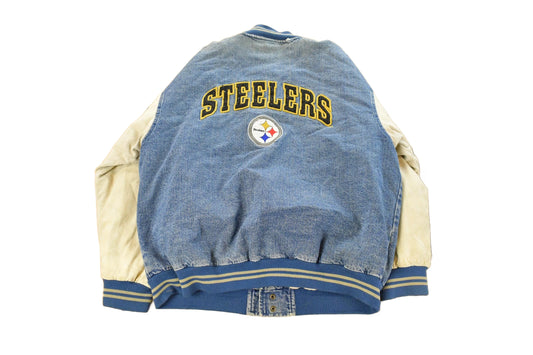 Vintage 1990s Pittsburgh Steelers Denim Varsity Jacket Men's XL / 90s NFL Football Jacket / Lee Sport from propervintagecanada