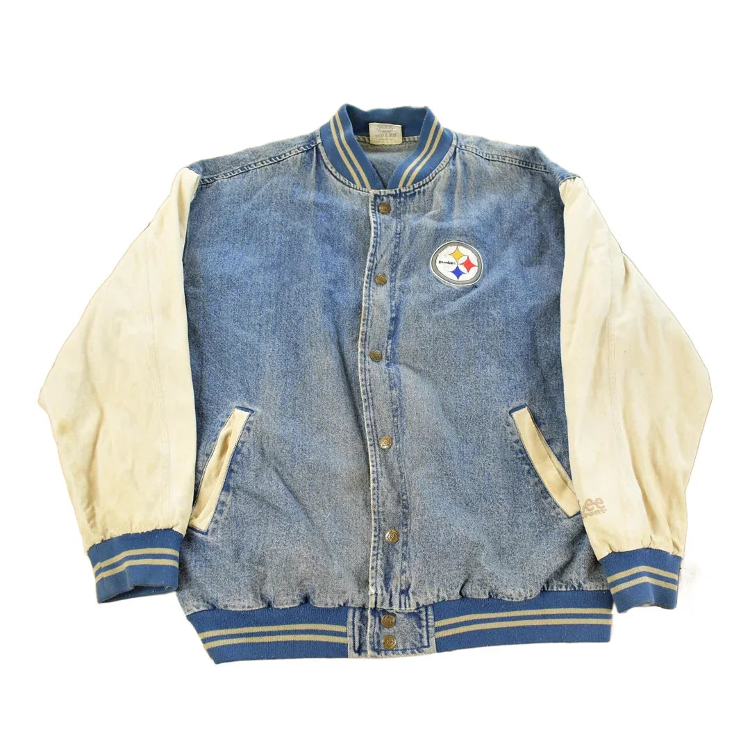 Vintage 1990s Pittsburgh Steelers Denim Varsity Jacket Men's XL / 90s NFL Football Jacket / Lee Sport from propervintagecanada