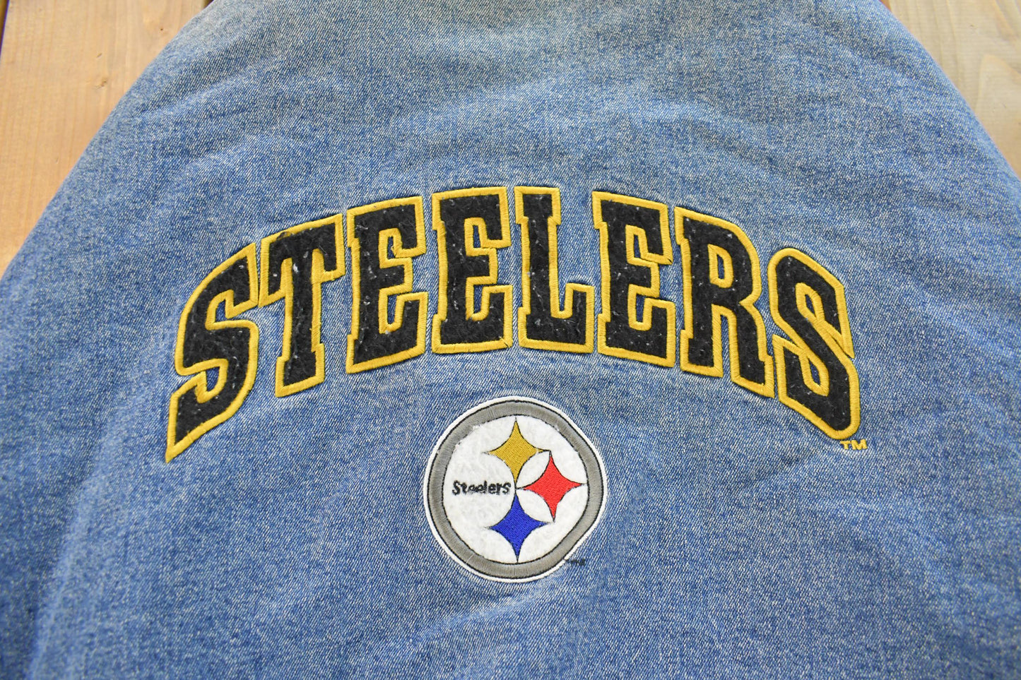 Vintage 1990s Pittsburgh Steelers Denim Varsity Jacket Men's XL / 90s NFL Football Jacket / Lee Sport from propervintagecanada