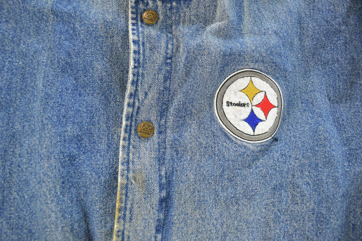 Vintage 1990s Pittsburgh Steelers Denim Varsity Jacket Men's XL / 90s NFL Football Jacket / Lee Sport from propervintagecanada