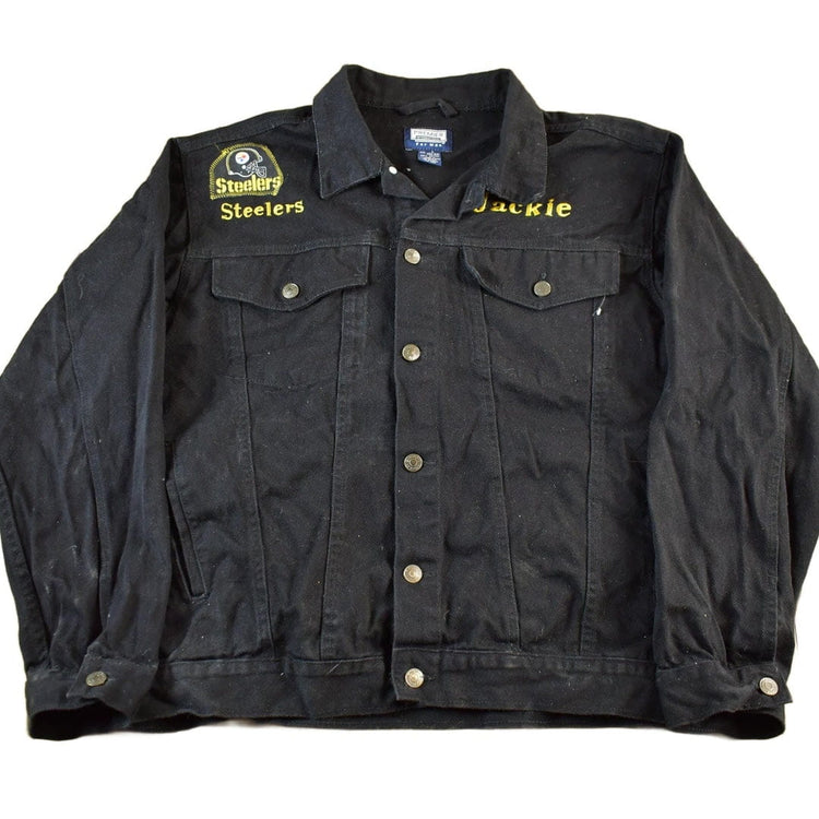 Vintage 1990s Pittsburgh Steelers NFL Denim Jean Trucker Jacket Men's Large from propervintagecanada