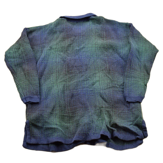 Vintage 1990s Plaid Knitted Button Up Collared Sweater Men's Small from propervintagecanada