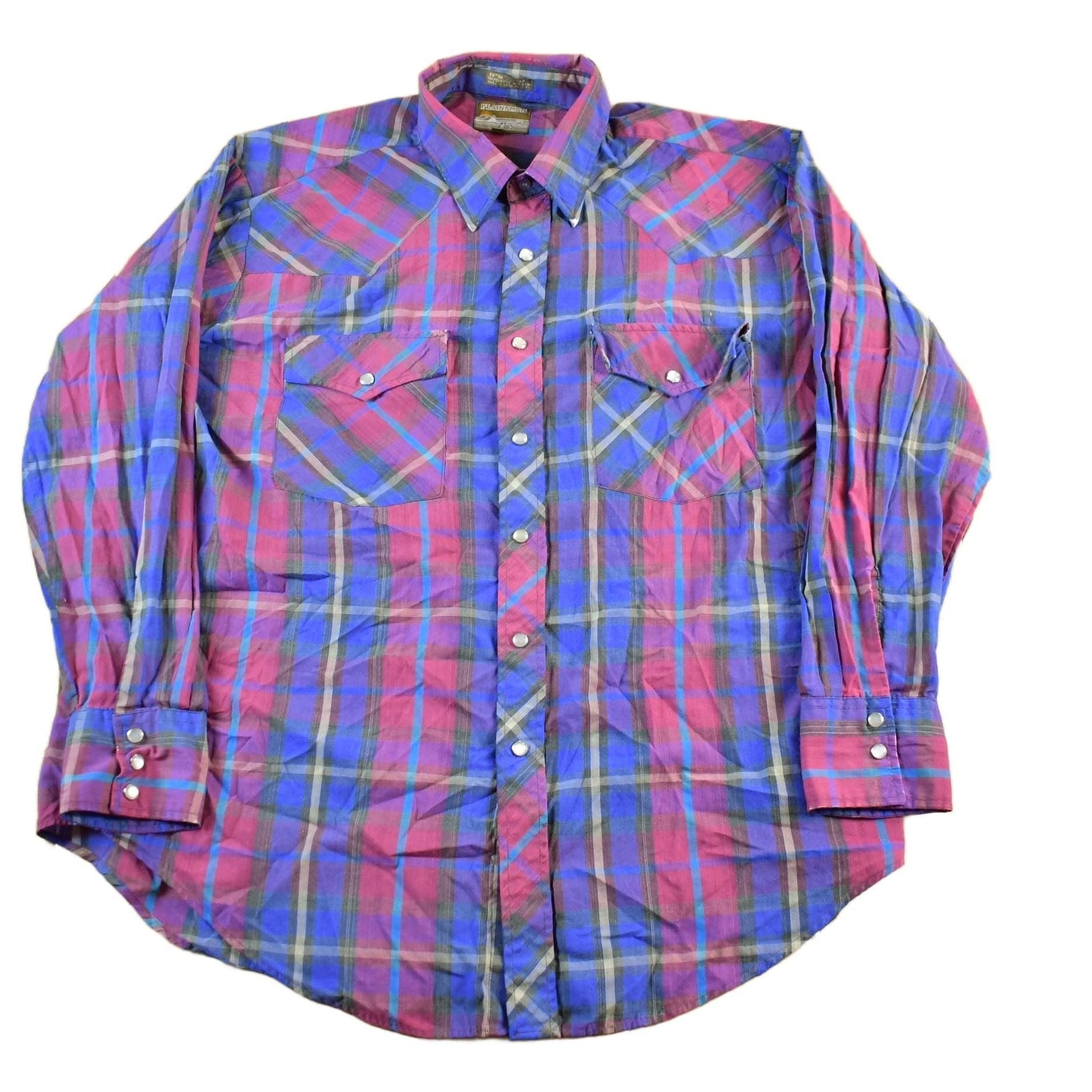 Vintage 1990s Plainsman Western Striped Pearl Snap Shirt Mens XL from propervintagecanada