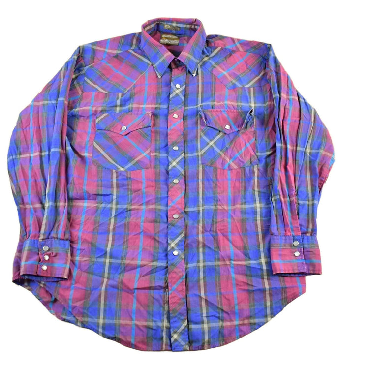Vintage 1990s Plainsman Western Striped Pearl Snap Shirt Mens XL from propervintagecanada