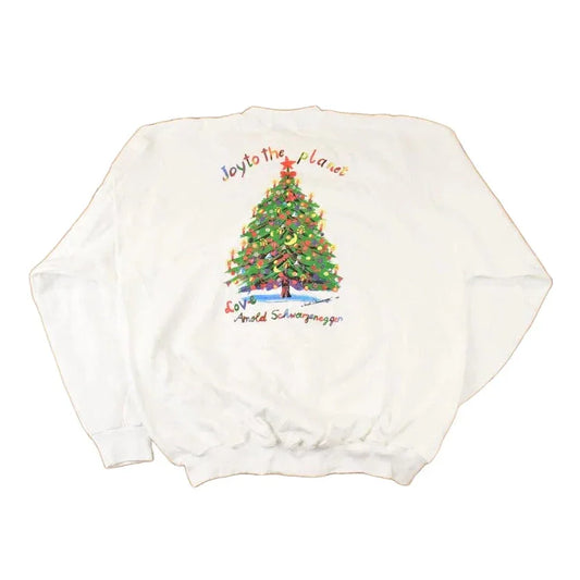 Vintage 1990s Planet Hollywood Arnold Schwarzenegger Graphic Print Christmas Tree Crewneck Sweatshirt Mens XL from propervintagecanada
