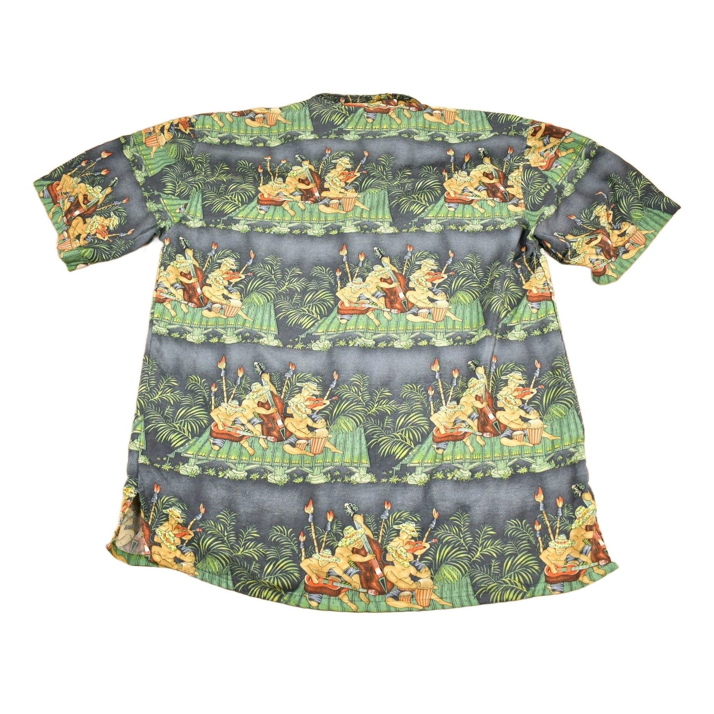 Vintage 1990s Platinum Silver Hawaiian Theme Button Up Shirt Men's Large from propervintagecanada