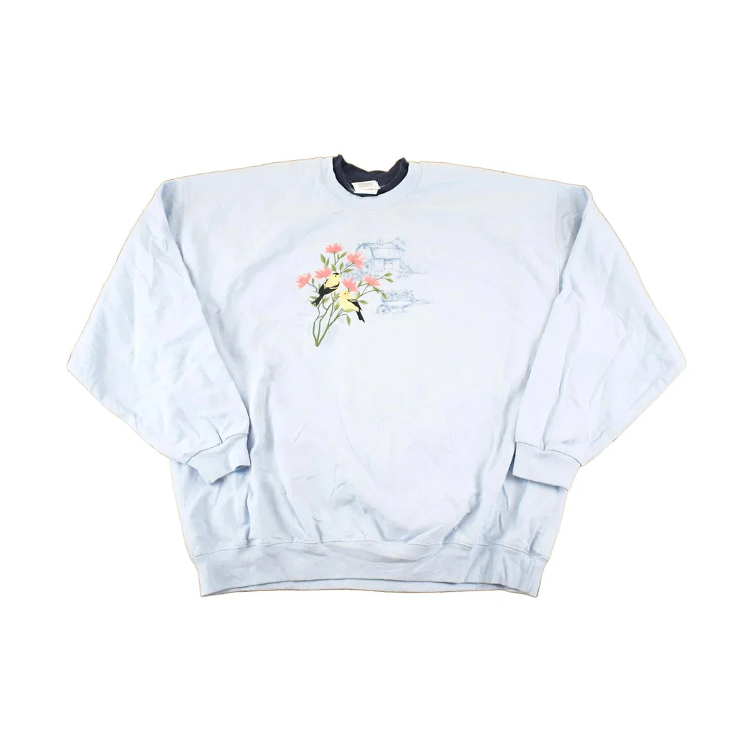 Vintage 1990s Pleasant Shade Cute Birds Double Collar Souvenir Farm Crewneck Sweatshirt Women's XL from propervintagecanada