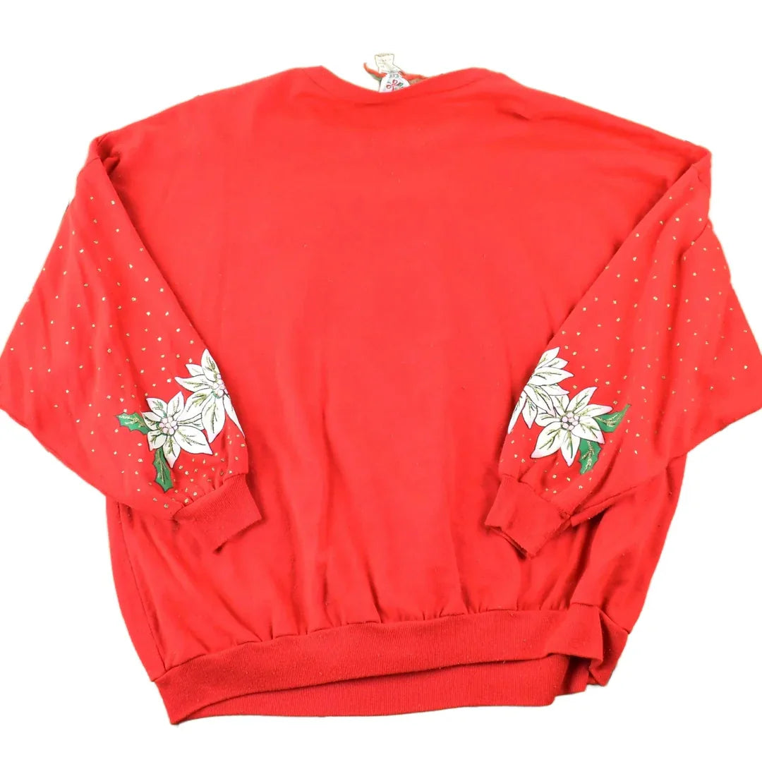 Vintage 1990s Poinsettia AOP Cute Crewneck Christmas Sweater Men's XL from propervintagecanada