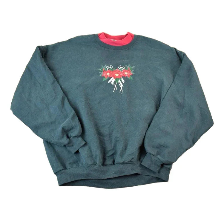 Vintage 1990s Poinsettia Double Collar Outdoorsman Crewneck Sweatshirt Men's XL from propervintagecanada