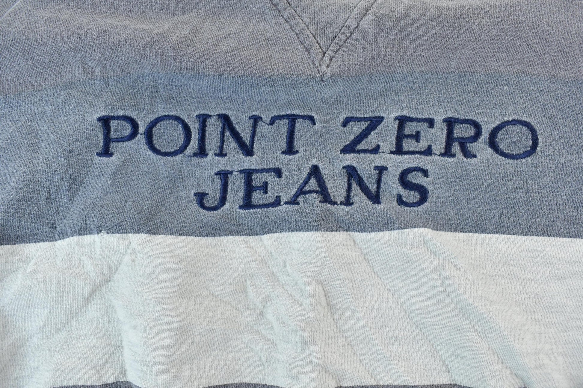 Vintage 1990s Point Zero Jeans Striped Colour Block Crewneck Sweatshirt Men's Medium from propervintagecanada