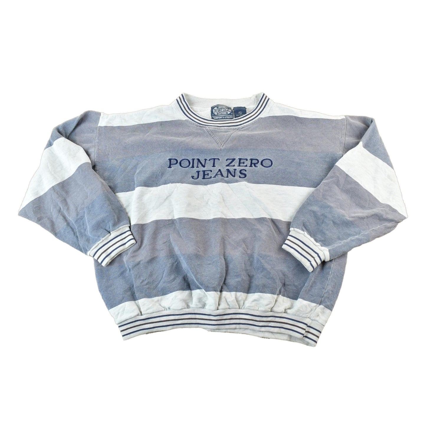Vintage 1990s Point Zero Jeans Striped Colour Block Crewneck Sweatshirt Men's Medium from propervintagecanada