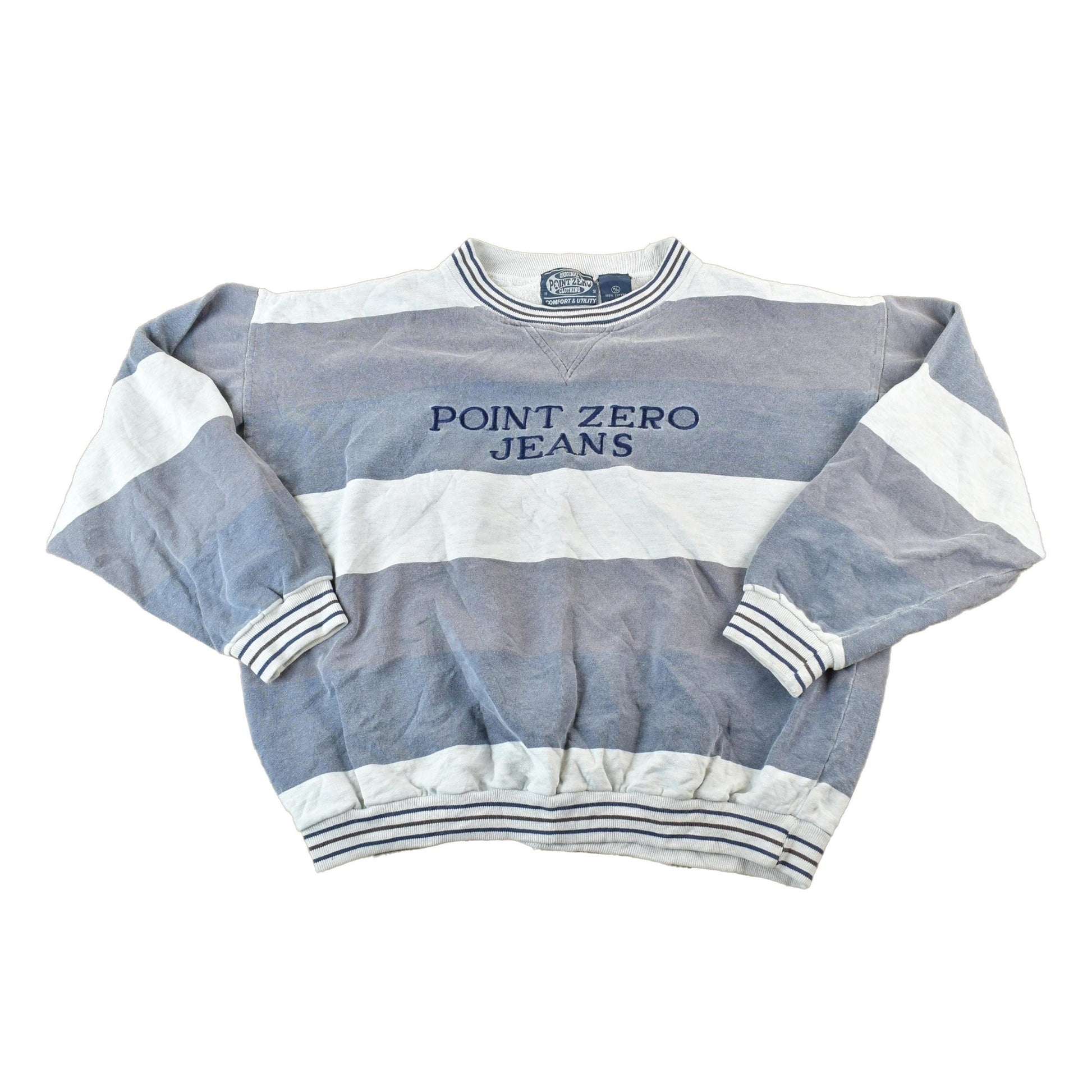 Vintage 1990s Point Zero Jeans Striped Colour Block Crewneck Sweatshirt Men's Medium from propervintagecanada
