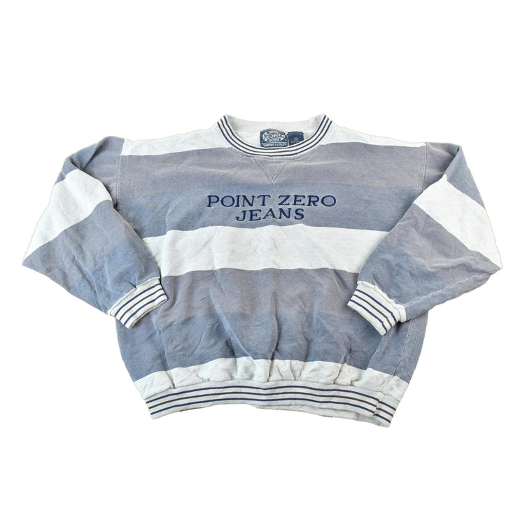 Vintage 1990s Point Zero Jeans Striped Colour Block Crewneck Sweatshirt Men's Medium from propervintagecanada