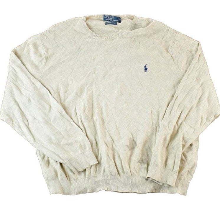 Vintage 1990s Polo By Ralph Lauren 100% Pima Cotton Knit Tan Crewneck Sweater Men's XL from propervintagecanada